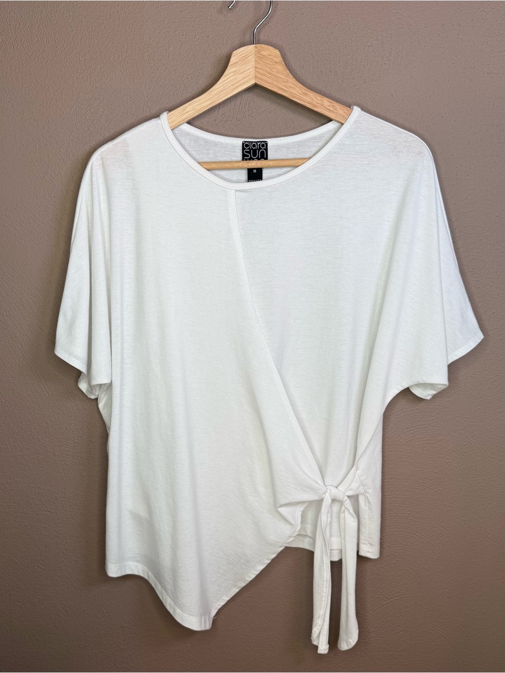 Clara Sun Woo Peach Knit Side Tie Wrap Minimalist Top in White Women's Size Med. - Picture 3 of 16
